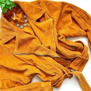 Free People Dolman Corduroy Moto Jacket in Mustard Goldenrod Yellow Size Small